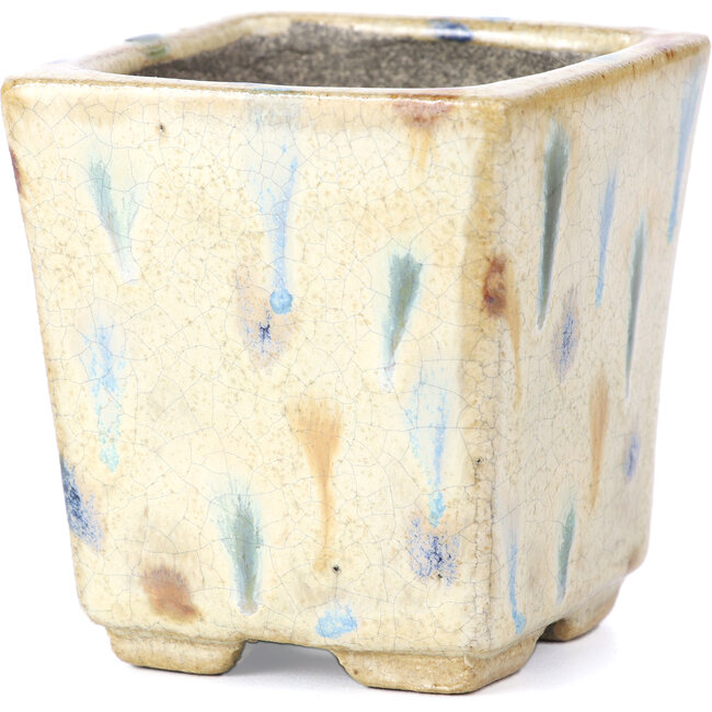 Vierkante beige bonsaipot van Terahata Satomi Mazan - 65 x 65 x 70 mm