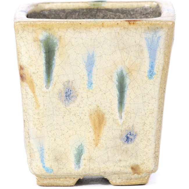 Vaso per bonsai quadrato beige di Terahata Satomi Mazan - 65 x 65 x 70 mm