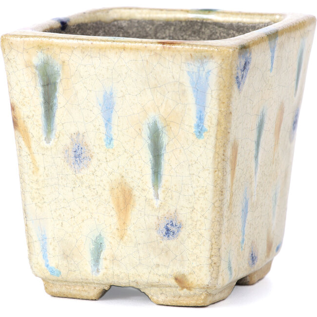 Vierkante beige bonsaipot van Terahata Satomi Mazan - 65 x 65 x 70 mm