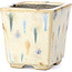 Quadratische beige Bonsaischale von Terahata Satomi Mazan - 65 x 65 x 70 mm