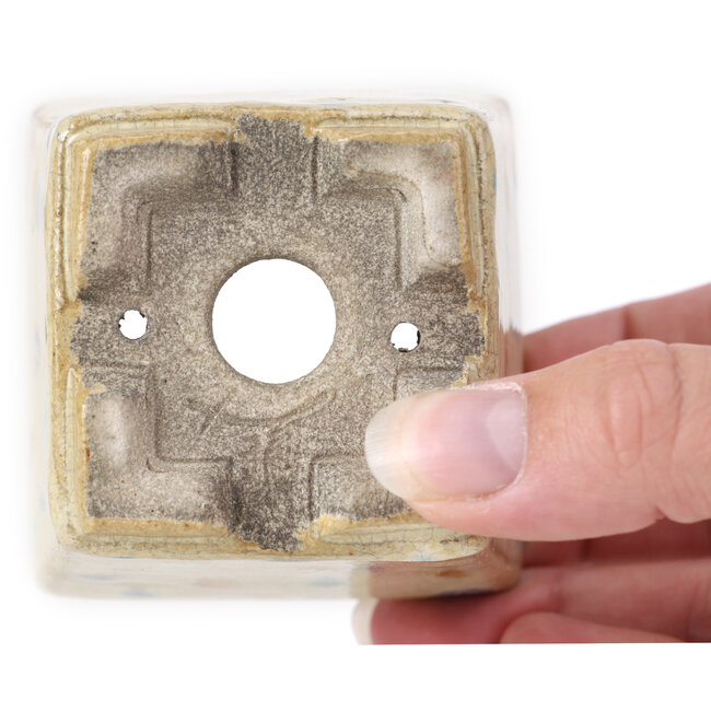 Quadratische beige Bonsaischale von Terahata Satomi Mazan - 65 x 65 x 70 mm