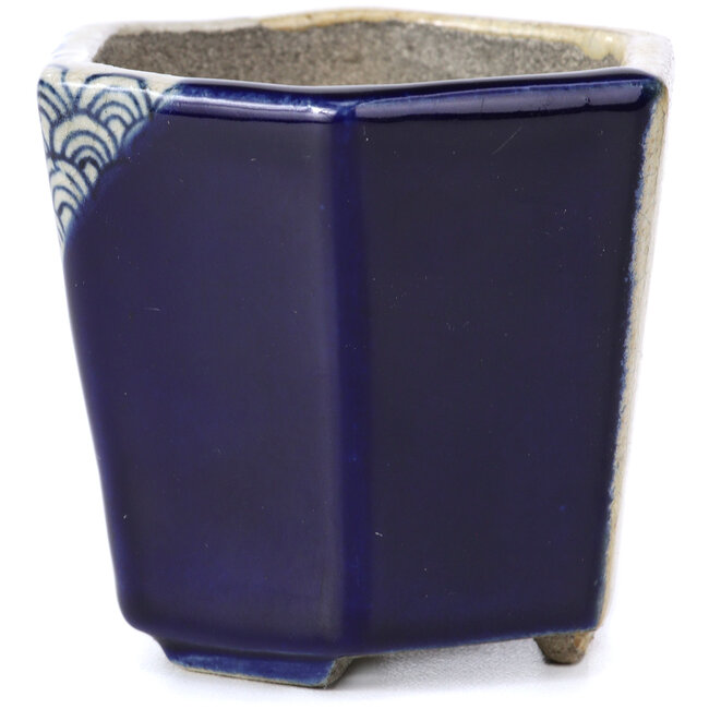 Pot à bonsaï bleu hexagonal par Terahata Satomi Mazan - 73 x 65 x 65 mm
