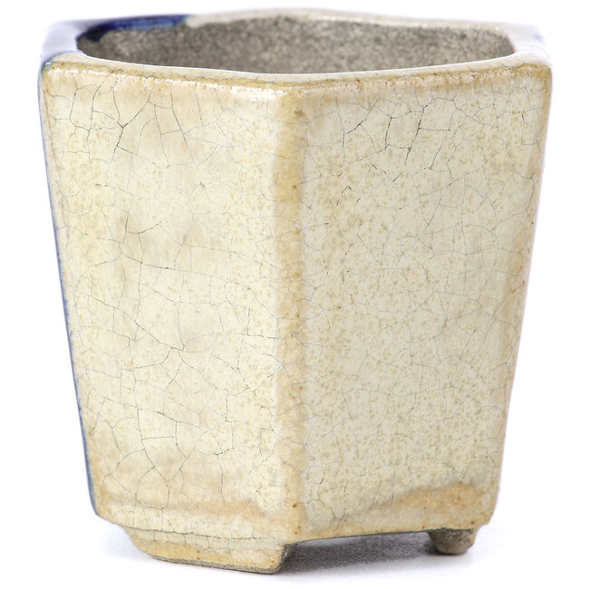 Vaso esagonale blu per bonsai di Terahata Satomi Mazan - 73 x 65 x 65 mm