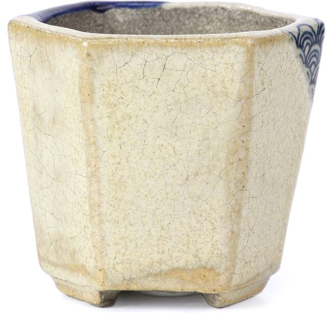 Pot à bonsaï bleu hexagonal par Terahata Satomi Mazan - 73 x 65 x 65 mm