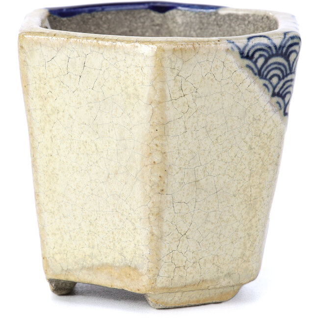 Pot à bonsaï bleu hexagonal par Terahata Satomi Mazan - 73 x 65 x 65 mm