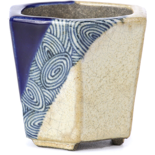 Sechseckige beige Bonsaischale von Terahata Satomi Mazan - 73 x 65 x 65 mm