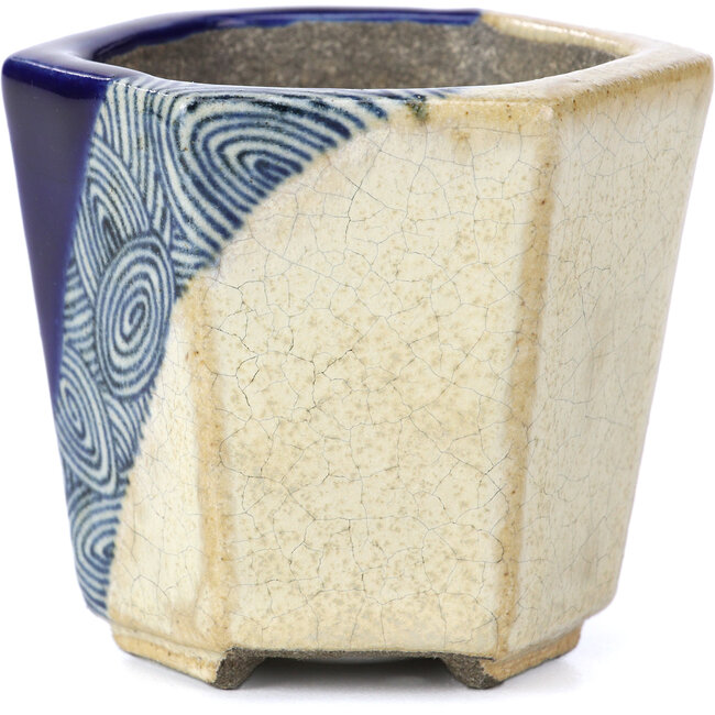 Maceta de bonsái hexagonal beige de Terahata Satomi Mazan - 73 x 65 x 65 mm