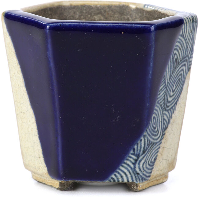 Pot à bonsaï hexagonal beige par Terahata Satomi Mazan - 73 x 65 x 65 mm