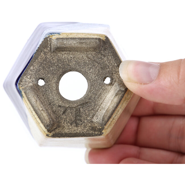 Maceta de bonsái hexagonal beige de Terahata Satomi Mazan - 73 x 65 x 65 mm