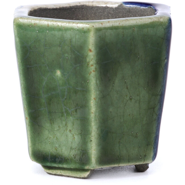 Zeshoekige groene bonsaipot van Terahata Satomi Mazan - 73 x 65 x 65 mm