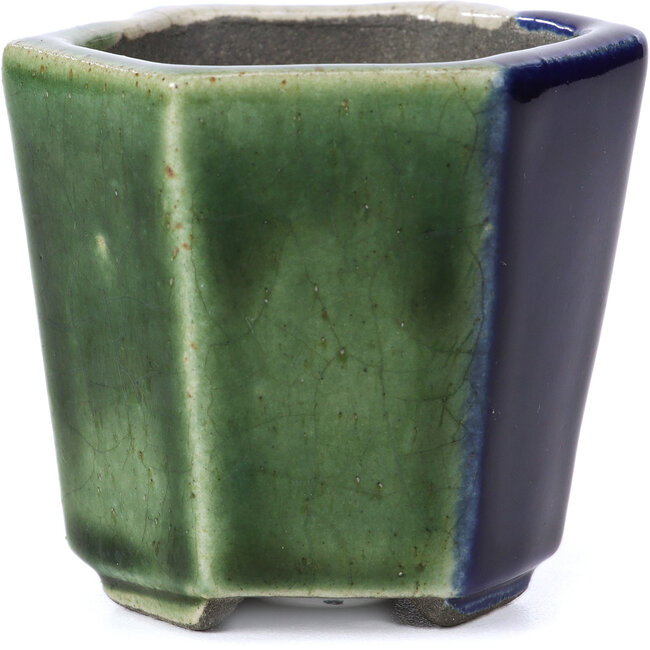 Sechseckige grüne Bonsaischale von Terahata Satomi Mazan - 73 x 65 x 65 mm