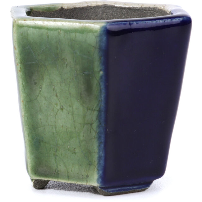Hexagonal green bonsai pot by Terahata Satomi Mazan - 73 x 65 x 65 mm