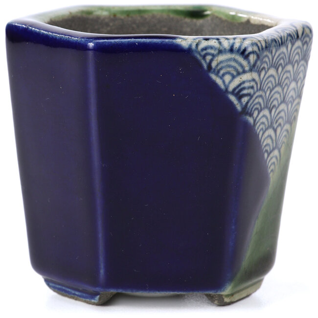 Maceta de bonsái verde hexagonal de Terahata Satomi Mazan - 73 x 65 x 65 mm