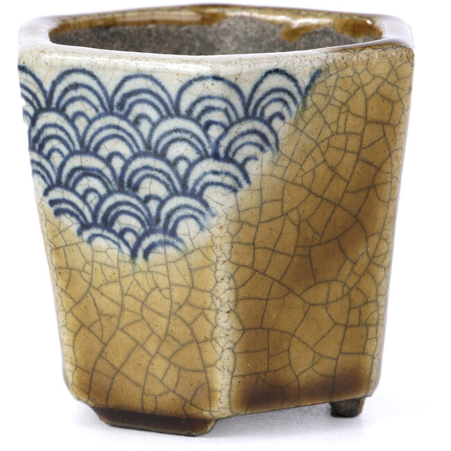 Zeshoekige beige bonsaipot van Terahata Satomi Mazan - 73 x 65 x 65 mm