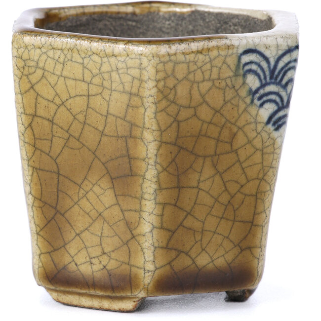 Pot à bonsaï hexagonal beige par Terahata Satomi Mazan - 73 x 65 x 65 mm