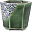 Hexagonal green bonsai pot by Terahata Satomi Mazan - 73 x 65 x 65 mm