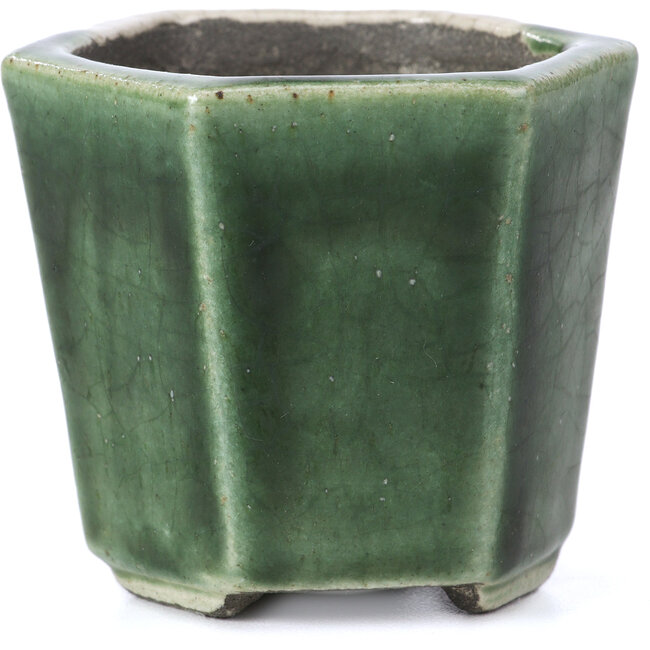 Vaso per bonsai verde esagonale di Terahata Satomi Mazan - 73 x 65 x 65 mm