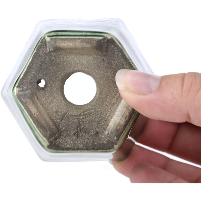 Zeshoekige groene bonsaipot van Terahata Satomi Mazan - 73 x 65 x 65 mm