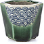 Hexagonal green bonsai pot by Terahata Satomi Mazan - 73 x 65 x 65 mm