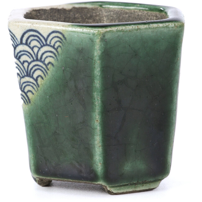 Vaso per bonsai verde esagonale di Terahata Satomi Mazan - 73 x 65 x 65 mm