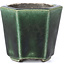 Hexagonal green bonsai pot by Terahata Satomi Mazan - 73 x 65 x 65 mm