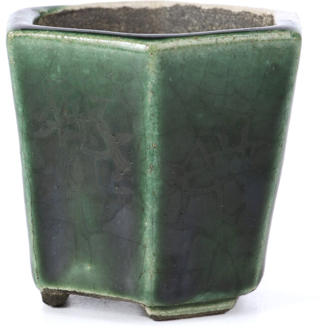 Zeshoekige groene bonsaipot van Terahata Satomi Mazan - 73 x 65 x 65 mm