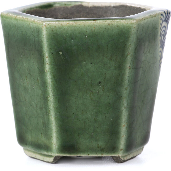 Vaso per bonsai verde esagonale di Terahata Satomi Mazan - 73 x 65 x 65 mm