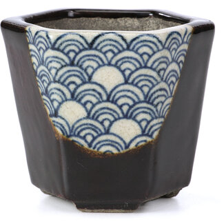  Satomi Mazan, Mazan Terahata Pot à bonsaï marron hexagonal 73 mm par Terahata Satomi Mazan, Tokoname, Japon