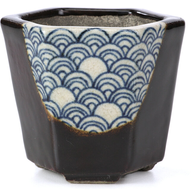 Zeshoekige bruine bonsaipot van Terahata Satomi Mazan - 73 x 65 x 65 mm
