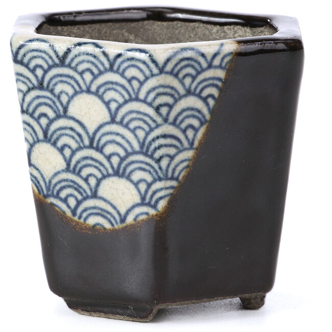 Pot à bonsaï hexagonal marron par Terahata Satomi Mazan - 73 x 65 x 65 mm