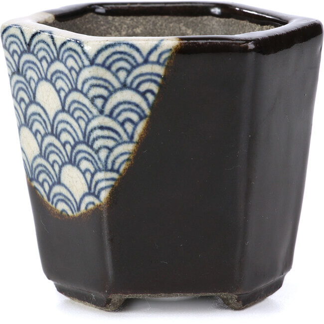 Vaso per bonsai esagonale marrone di Terahata Satomi Mazan - 73 x 65 x 65 mm