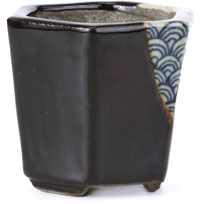 Vaso per bonsai esagonale marrone di Terahata Satomi Mazan - 73 x 65 x 65 mm