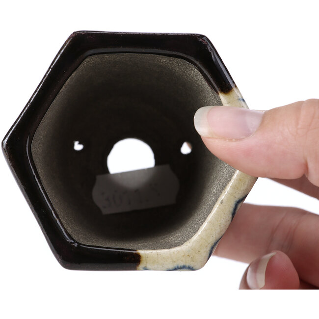 Pot à bonsaï hexagonal marron par Terahata Satomi Mazan - 73 x 65 x 65 mm