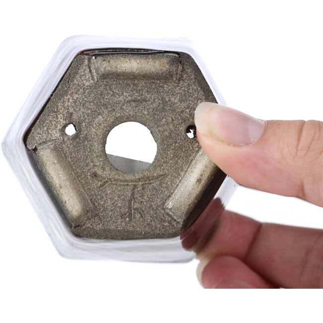 Sechseckige braune Bonsaischale von Terahata Satomi Mazan - 73 x 65 x 65 mm