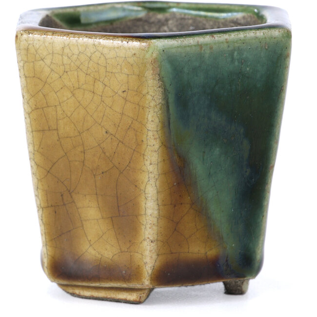 Zeshoekige beige bonsaipot van Terahata Satomi Mazan - 73 x 65 x 65 mm