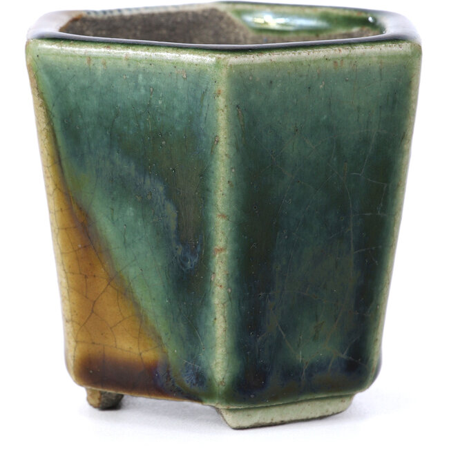 Pot à bonsaï hexagonal beige par Terahata Satomi Mazan - 73 x 65 x 65 mm