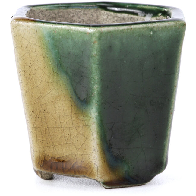 Pot à bonsaï hexagonal beige par Terahata Satomi Mazan - 73 x 65 x 65 mm