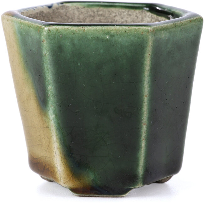 Pot à bonsaï hexagonal beige par Terahata Satomi Mazan - 73 x 65 x 65 mm