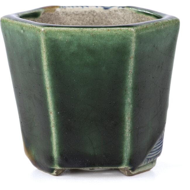 Vaso per bonsai esagonale beige di Terahata Satomi Mazan - 73 x 65 x 65 mm