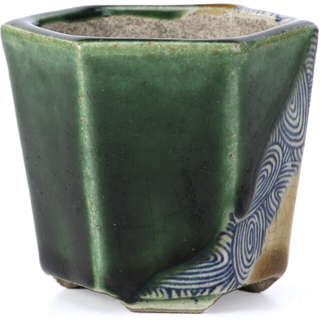 Vaso per bonsai esagonale beige di Terahata Satomi Mazan - 73 x 65 x 65 mm