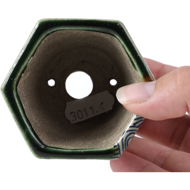 Vaso per bonsai esagonale beige di Terahata Satomi Mazan - 73 x 65 x 65 mm