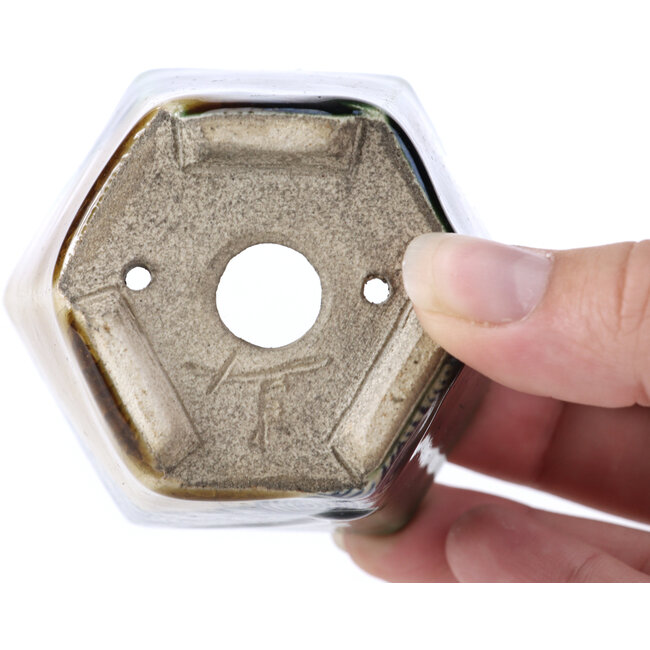 Pot à bonsaï hexagonal beige par Terahata Satomi Mazan - 73 x 65 x 65 mm
