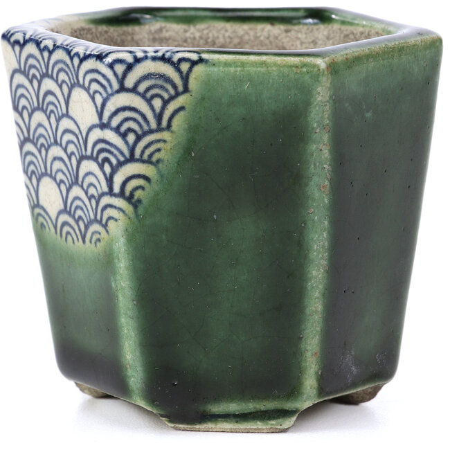 Pot à bonsaï ovale vert par Terahata Satomi Mazan - 73 x 65 x 65 mm