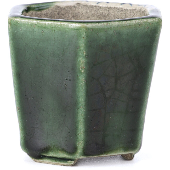 Ovale groene bonsaipot van Terahata Satomi Mazan - 73 x 65 x 65 mm