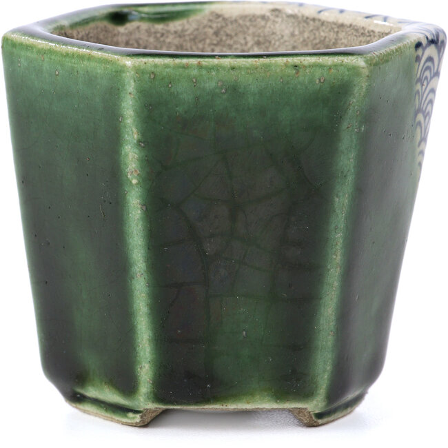 Ovale groene bonsaipot van Terahata Satomi Mazan - 73 x 65 x 65 mm