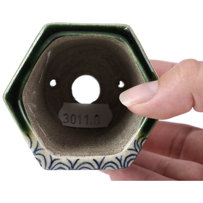 Ovale groene bonsaipot van Terahata Satomi Mazan - 73 x 65 x 65 mm