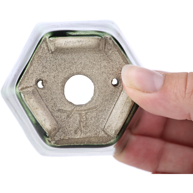 Maceta de bonsái verde ovalada de Terahata Satomi Mazan - 73 x 65 x 65 mm