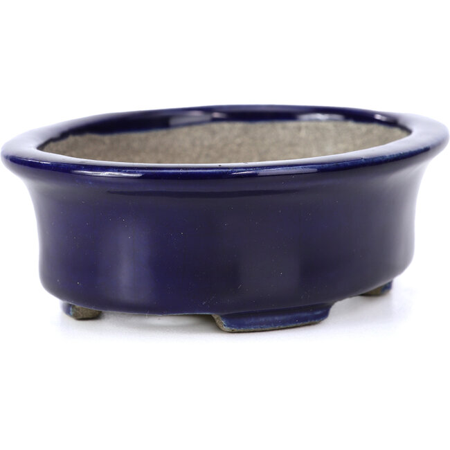 Vaso bonsai blu ovale di Terahata Satomi Mazan - 110 x 85 x 33 mm