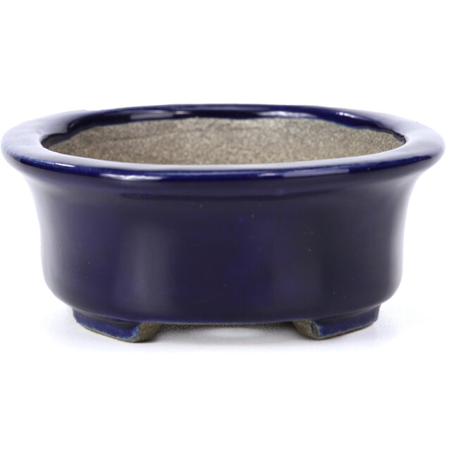 Ovale blaue Bonsaischale von Terahata Satomi Mazan - 110 x 85 x 33 mm