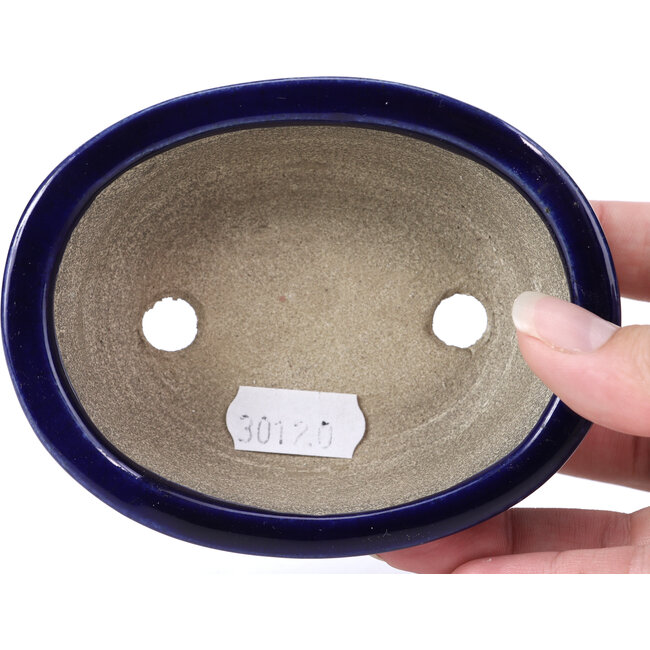 Oval blue bonsai pot by Terahata Satomi Mazan - 110 x 85 x 33 mm